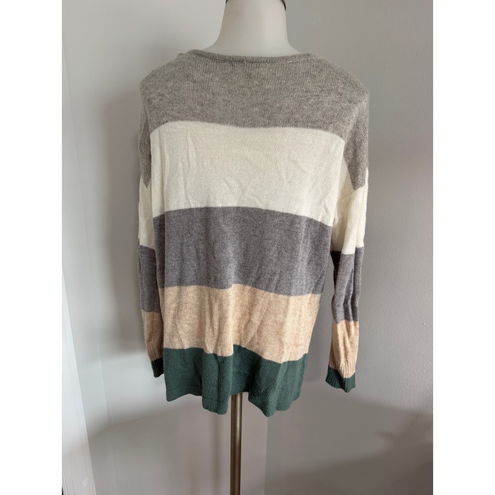 Vanilla Bay Womens Striped Long Sleeve Pocket Sweater Grey Green Tan Size Small - Picture 6 of 11